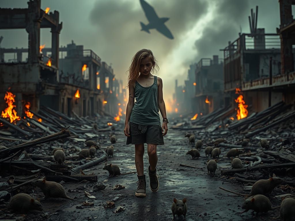 Desolate Post-Apocalyptic Scene With Survivor