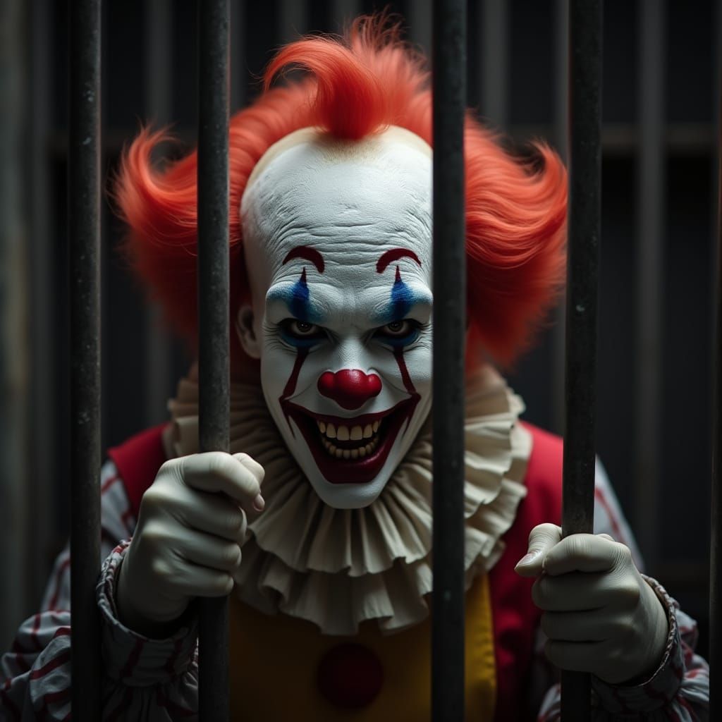 Sinister Clown Behind Bars in Jail