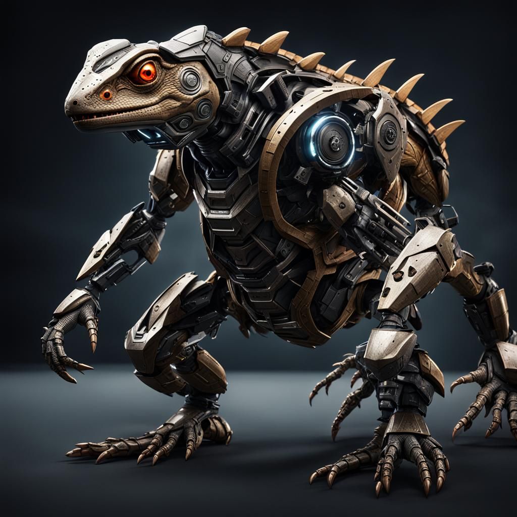 Epic Robot Lizard Hybrid in Detailed 3D Rendering