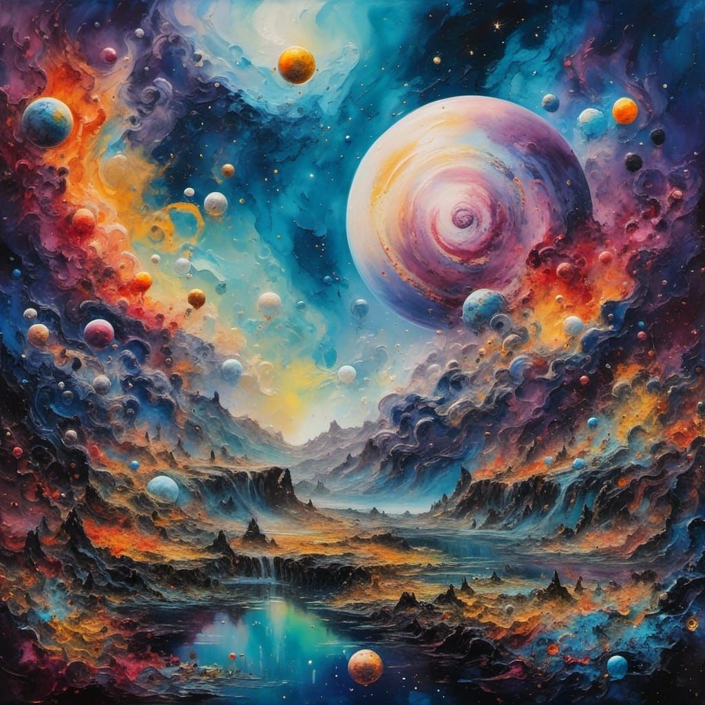 Cosmic Alien Beauty in Impasto Oil Painting