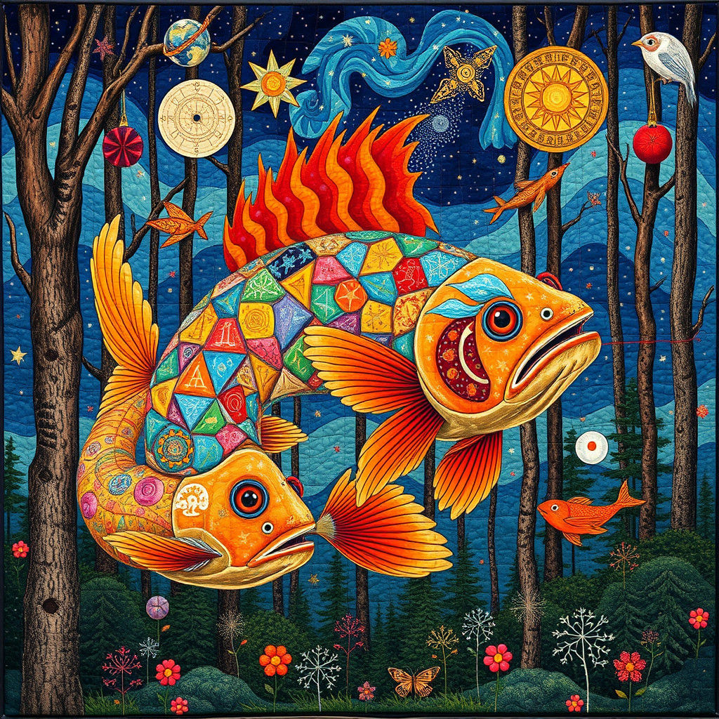 Surreal Cosmic Fish in a Multimedia Collage