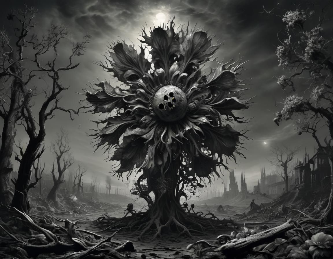 Horrific Nuclear Flower in Gothic Style