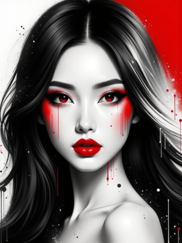 Striking Abstract Portrait in Black, White, and Red