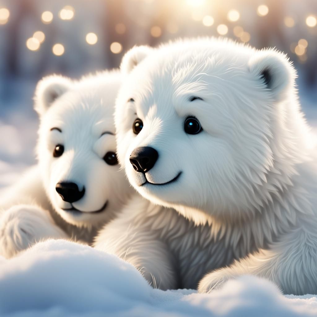 Adorable Cartoon Fuzzy Baby Polar Bears