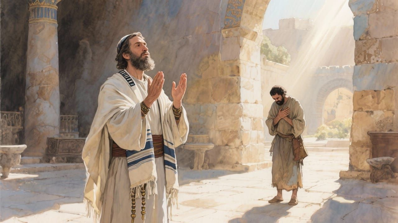 Parable of Pharisee and Tax Collector Watercolour