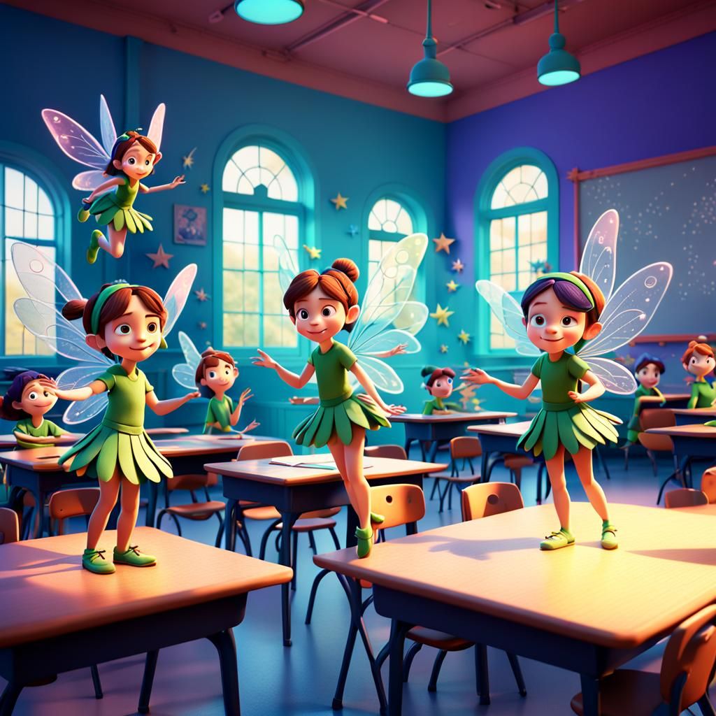 Fairies in Classroom: 3D Digital Art