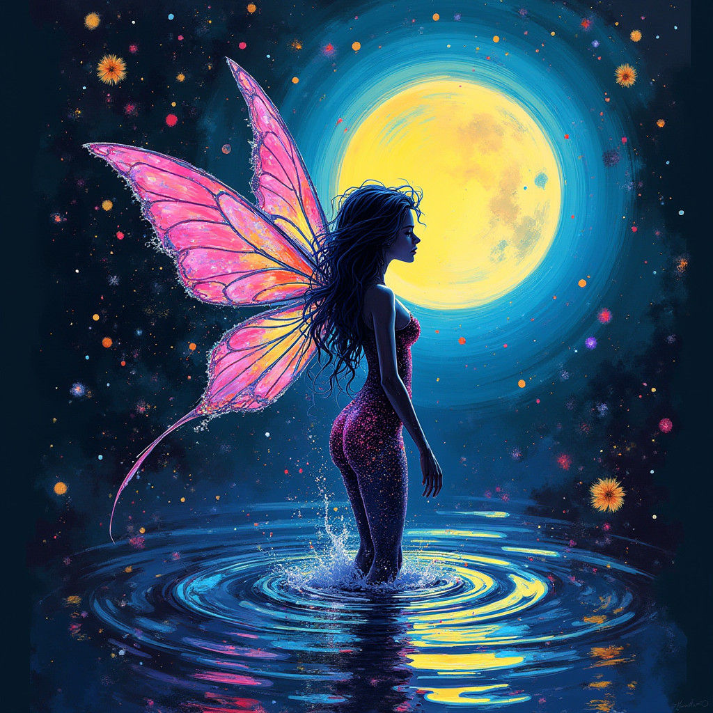 Luminescent Water Fairy in Graffiti Art Style