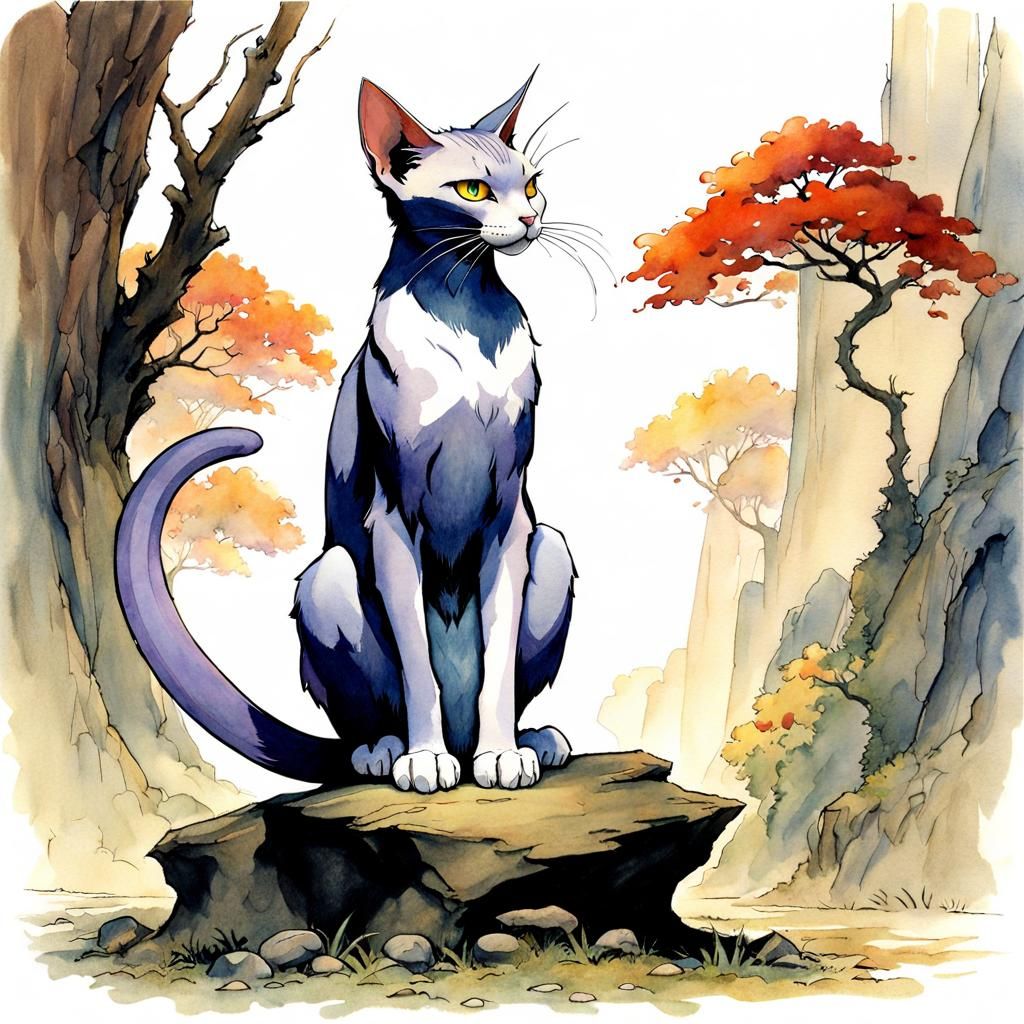 Detailed Watercolour Cat Avatar in Kemono Style