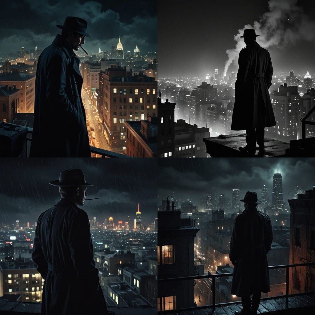 Rainy City Noir Detective Stands Watch