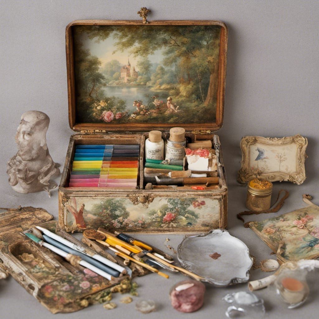 Rococo Art Supplies Box: AI Generated Image