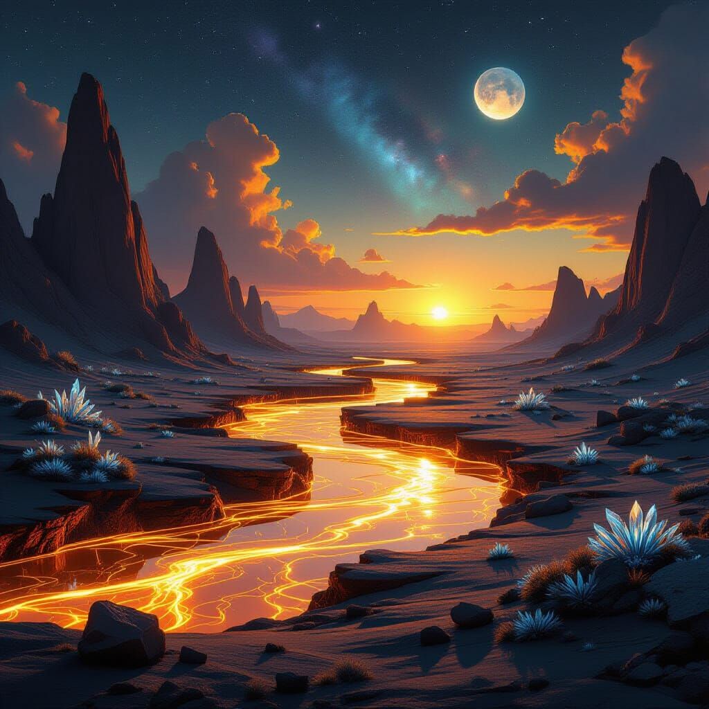 Molten Gold Rivers on Alien Planet Matte Painting