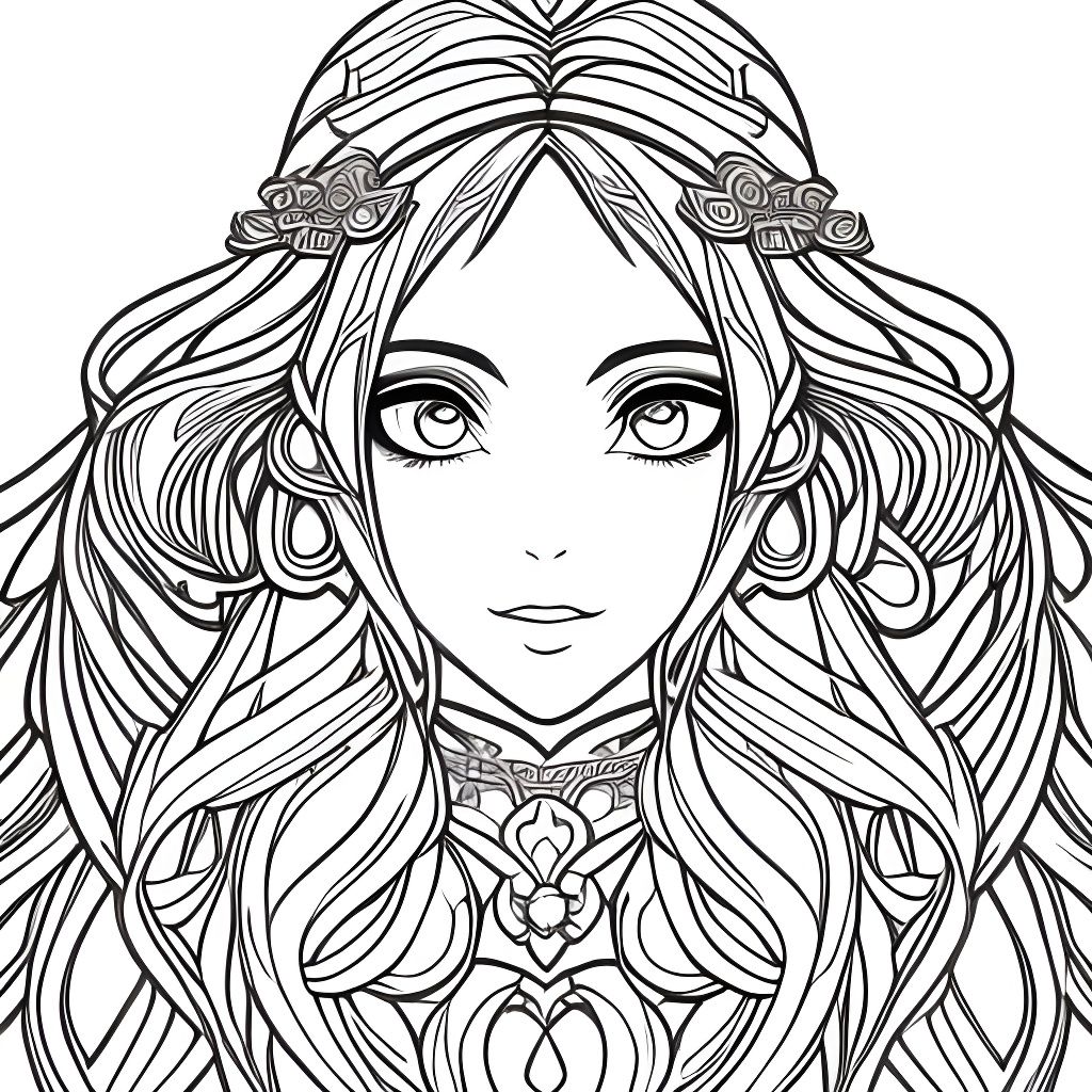 Lineart of a beautiful woman anime style