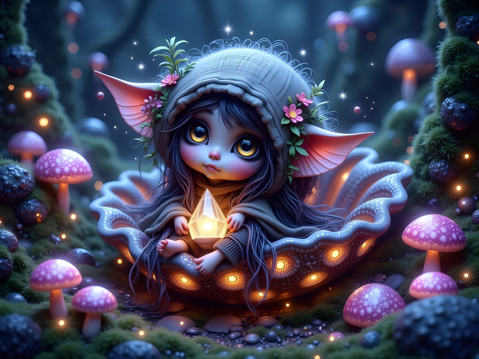 Hairy Eyeball Monster on Bioluminescent Shell as Watercolor ...