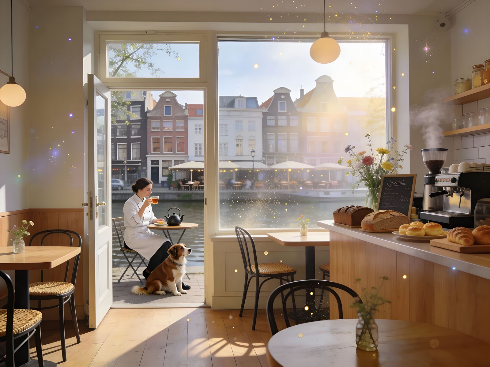 Serene Danish Cafe Interior with Early Morning Light