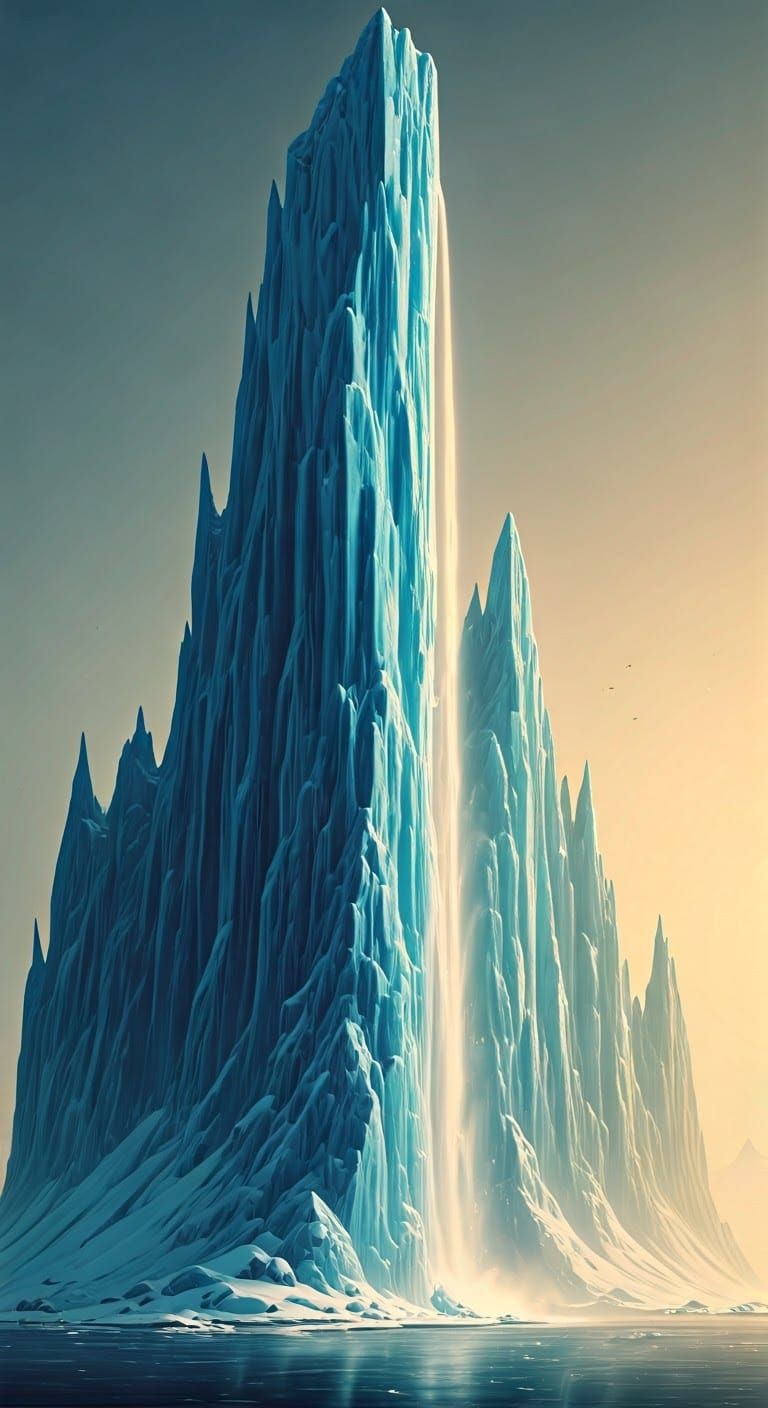 Ethereal Blue Glacier Falls in a Dreamy, Icy Landscape