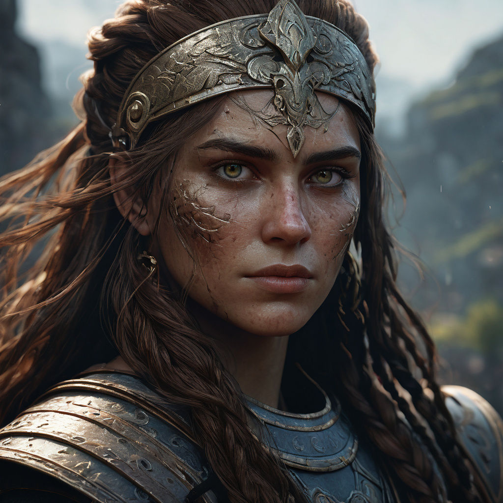 Gallic Warrior Woman Portrait in Dark Fantasy Style