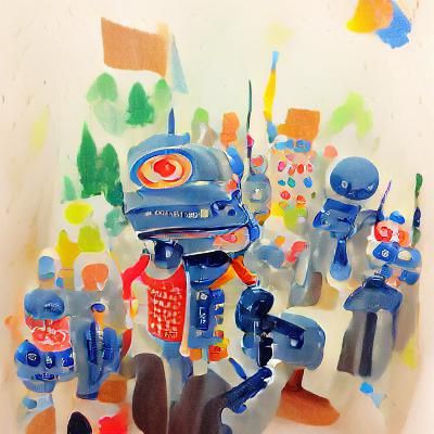 Robot Rebellion: A Gouache Painting