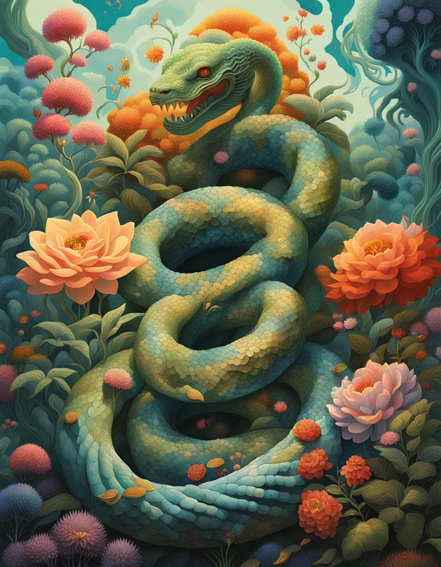 Cosmic Serpent and Knowledge Origin in 8K Octane Render