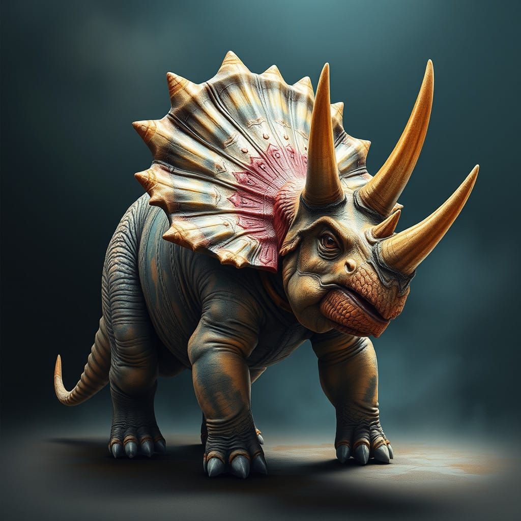 Regal Triceratops in Watercolour Realism