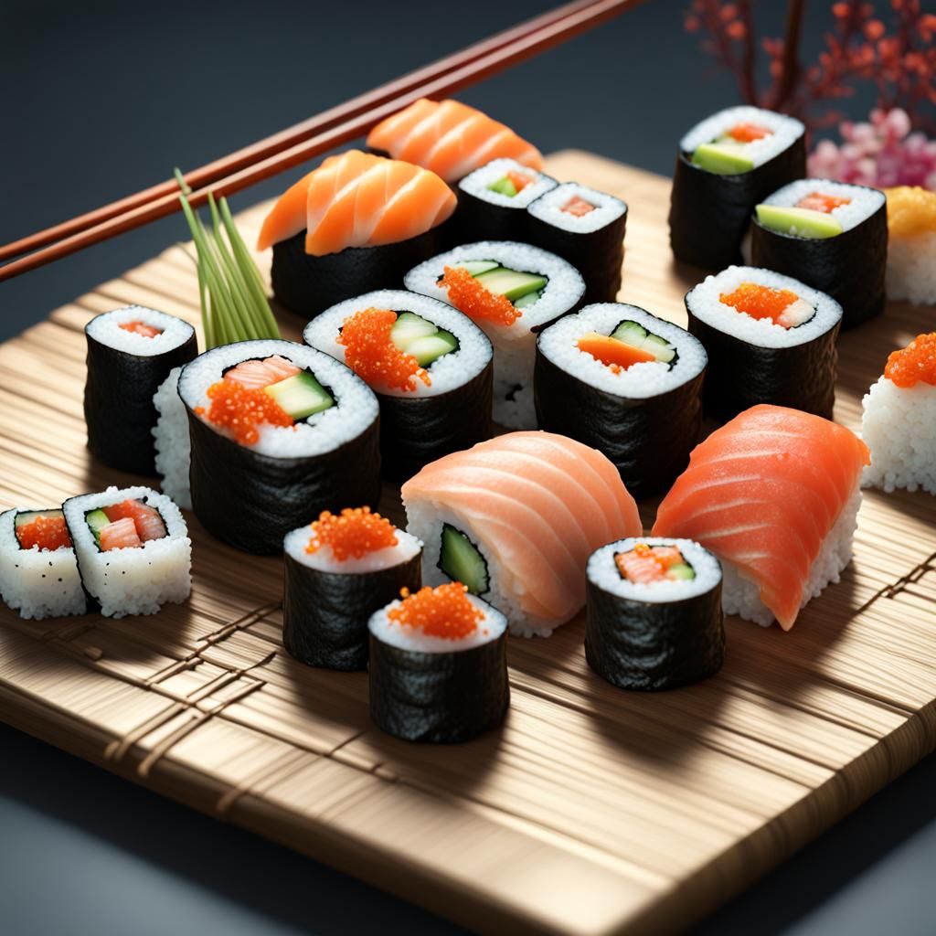 Detailed Sushi Matte Painting in Deep Color