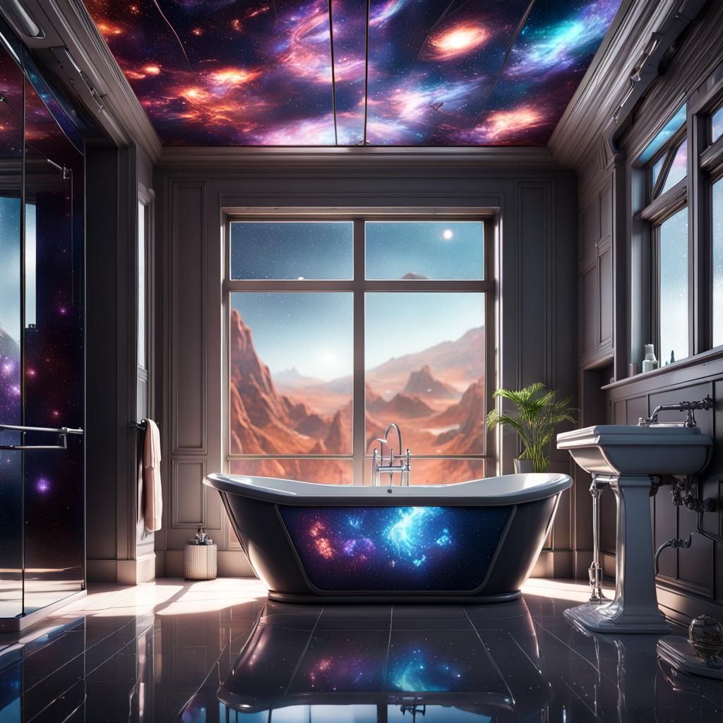 stained glass bathroom spilled with Galaxies
