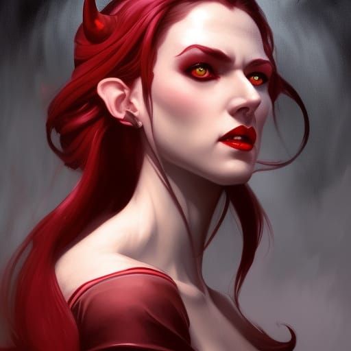 Tiefling Woman Portrait in Hyperdetailed Style