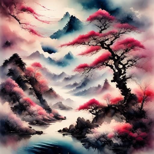 Bird and Plum Blossom in Chinese Painting Style