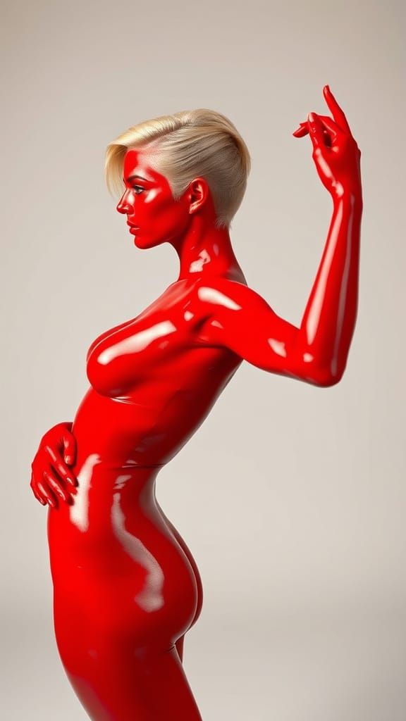 Red Body Paint Portrait in Expressive Style