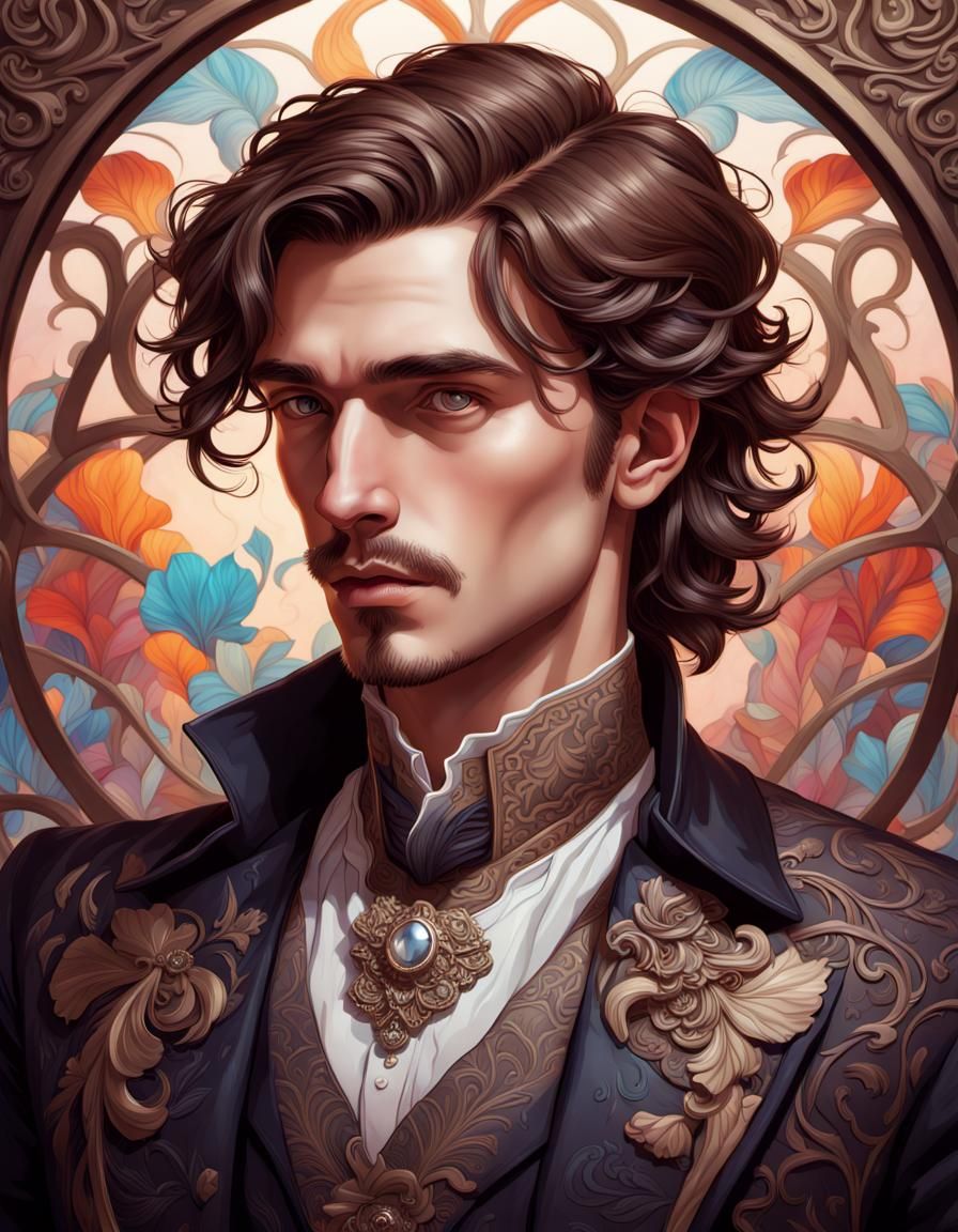 Fantasy Victorian Gentleman Portrait in Art Nouveau Style