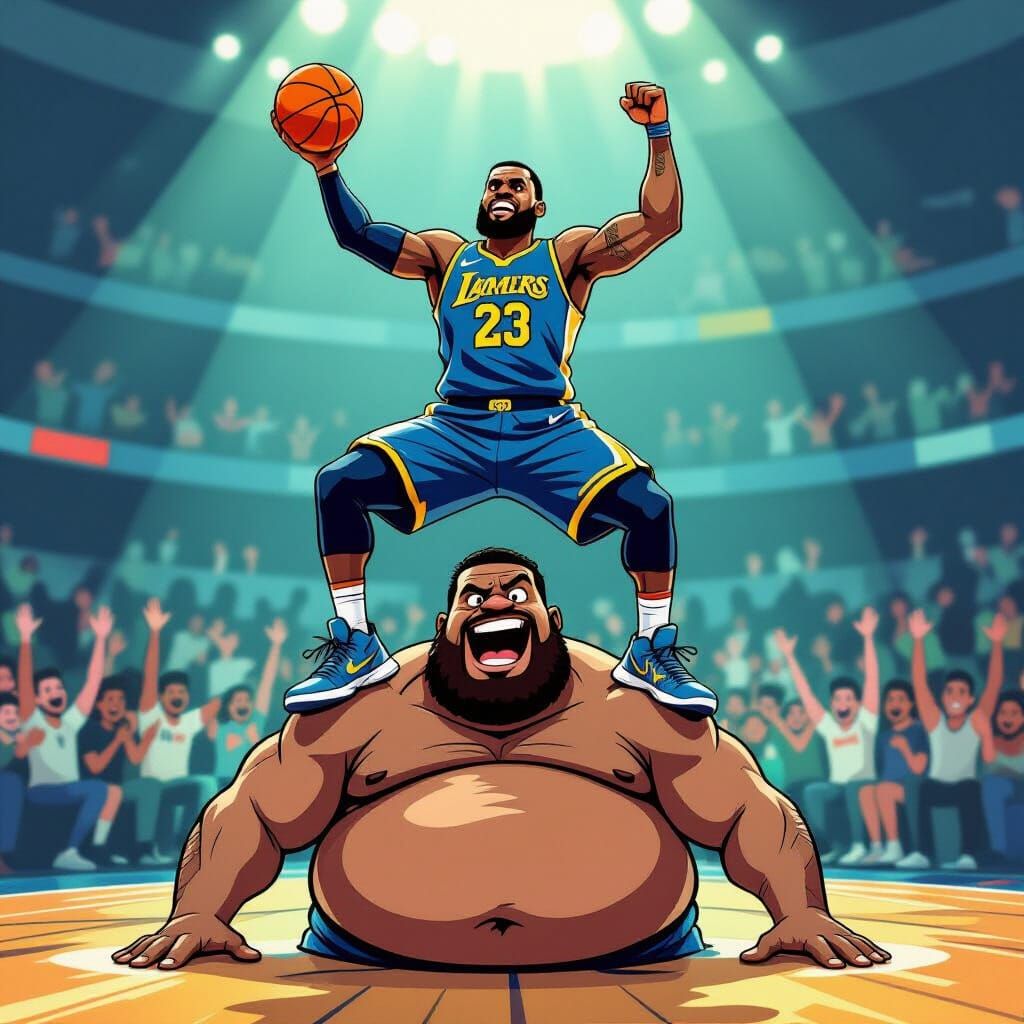 LeBron James Victory Pose in Cartoon Style