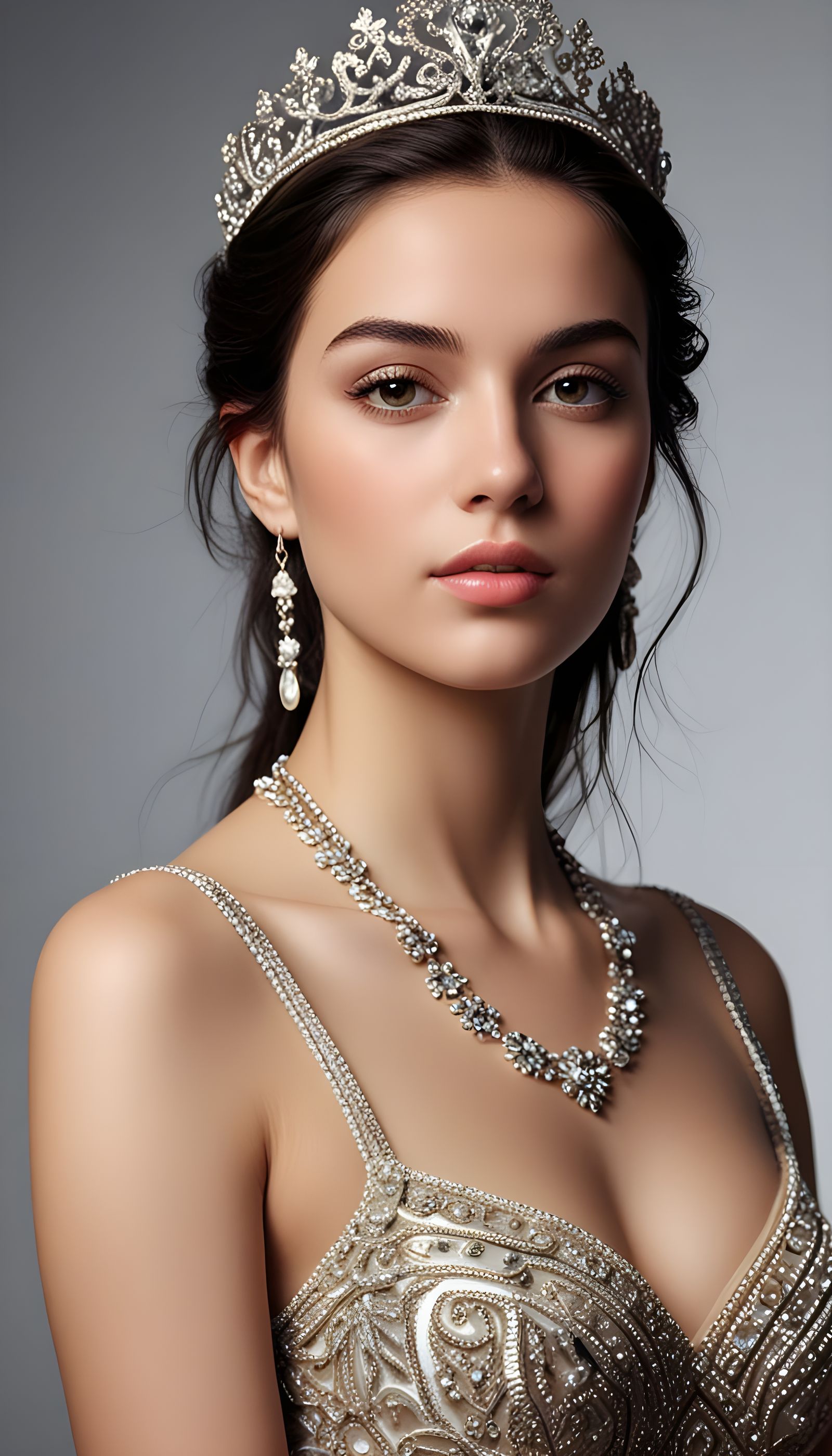 Hyperrealistic Portrait of a Young Woman in a Regal Attire