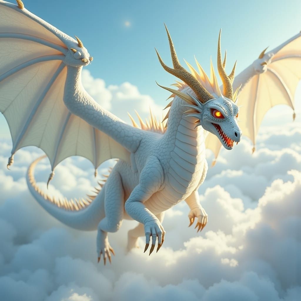 White Dragon with Celtic Mask in Art Nouveau Style