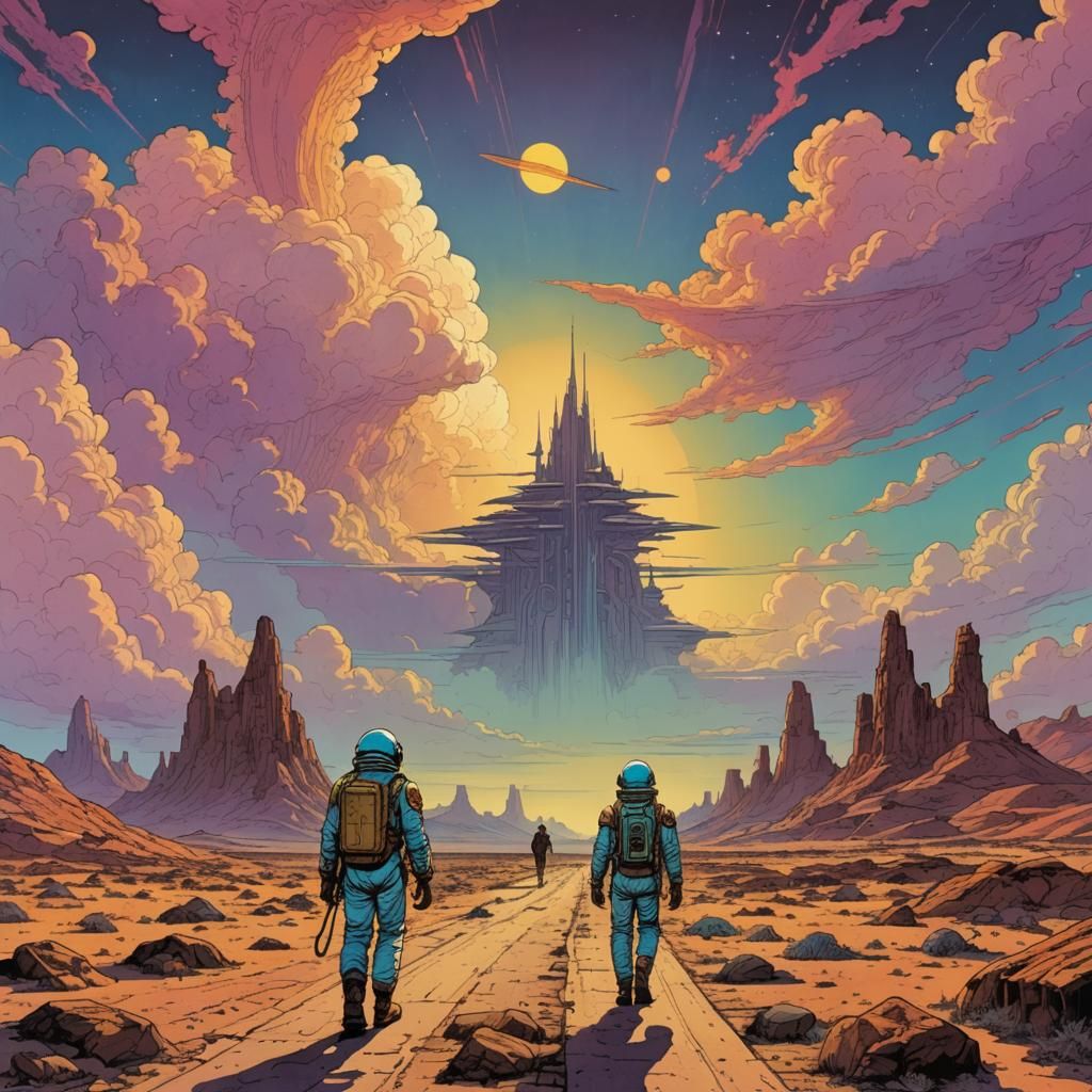 Spaceman in Alien City, Moebius Comic Art