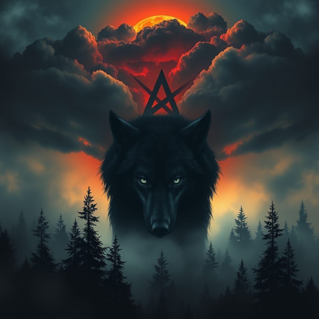 Gothic Wolf in Twilight Pentagram Ritual