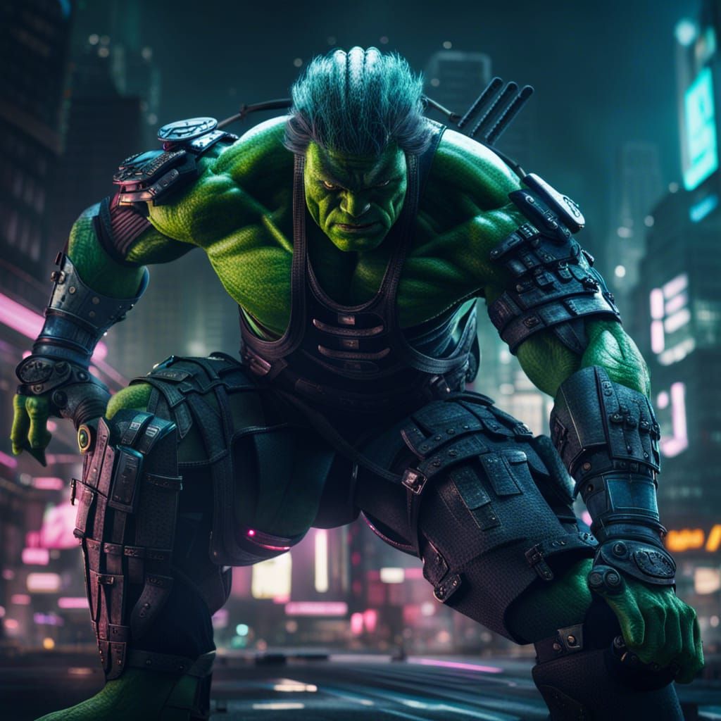 Cyberpunk Ninja Samurai Hulk: Hyperrealistic 64MP Image