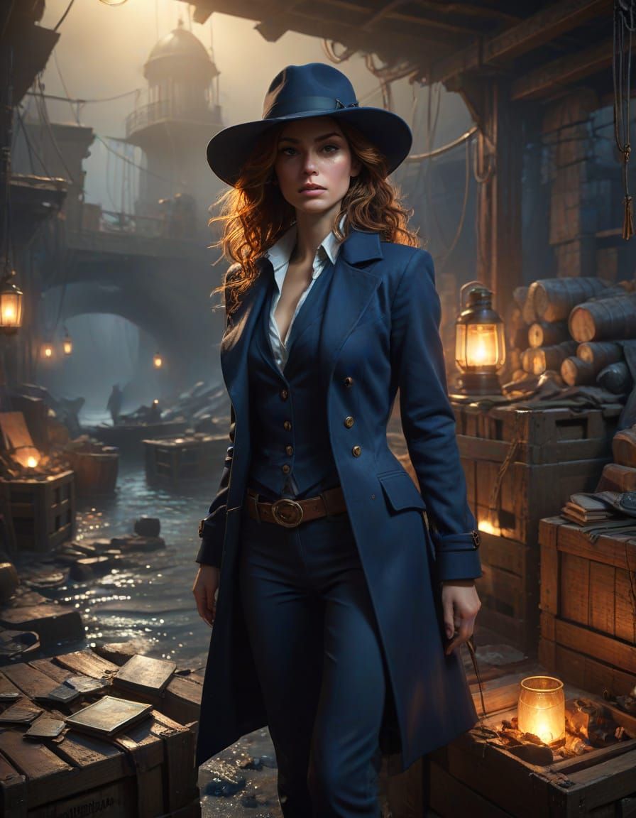 Confident Smuggler in Mysterious Dockyard Scene