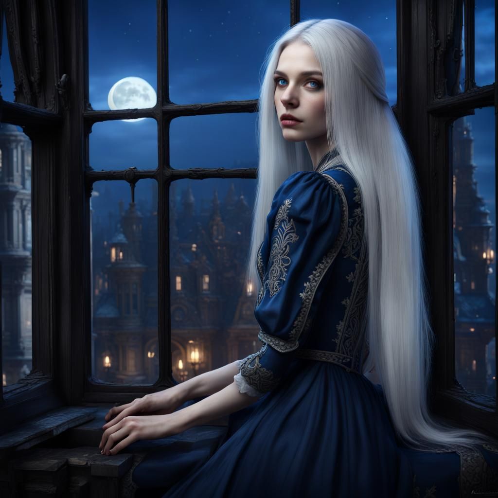 Pale Girl in Victorian City, Fantasy Concept Art