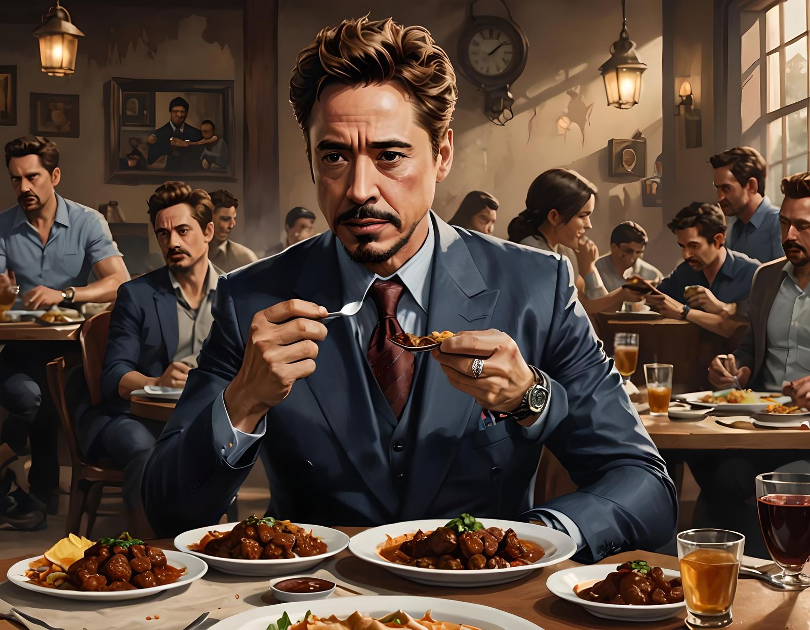 Character Enjoying Chicken in Mole Sauce, Digital Illustrati...