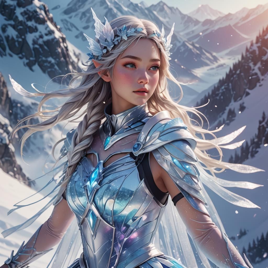 Fairy Ice Skating on a Frosty Mountain in 3D Anime Style