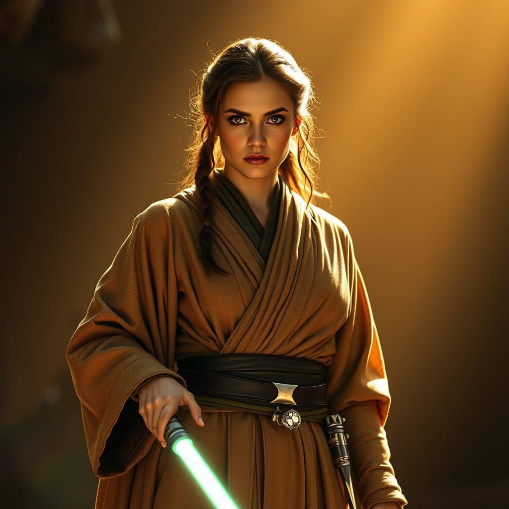 Epic Female Jedi in Regal, Earth-Toned Robes