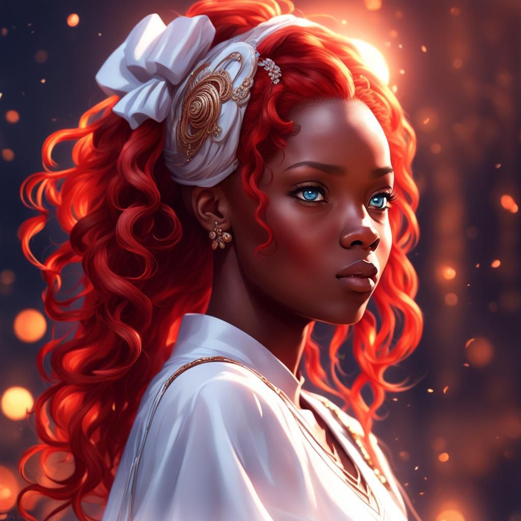 African American Woman with Red Hair: 3D Anime Art
