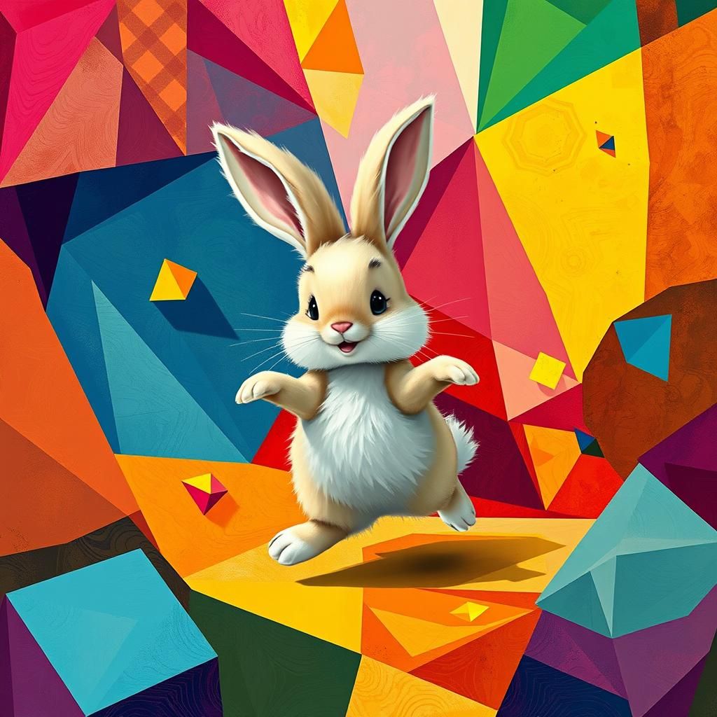 Fluffy bunny hopping cub