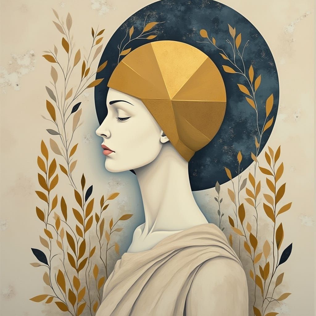 Abstract Athena with Geometric Helmet and Marble Textures