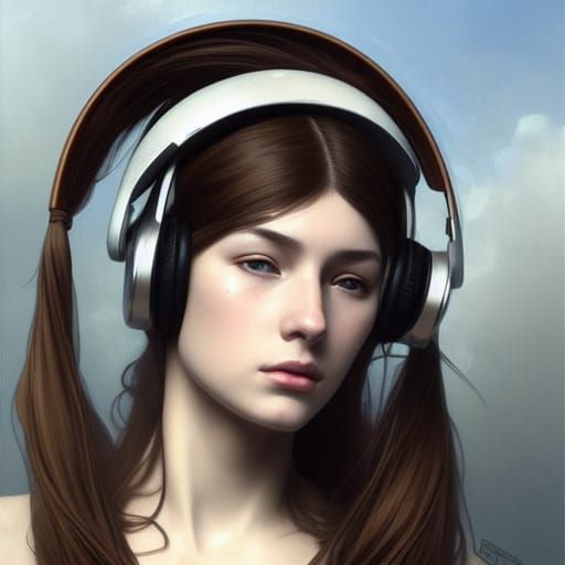 Modern Girl Portrait with Silver Headphones