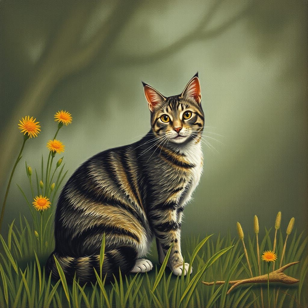 Feral Cat in Regionalist Farm Landscape