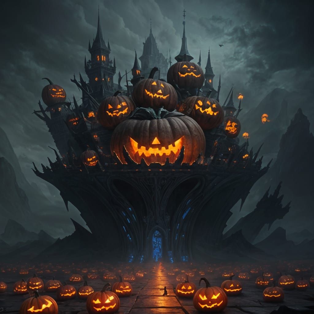Surreal Jack-o'-Lantern Illuminates Dark Fantasy Realm
