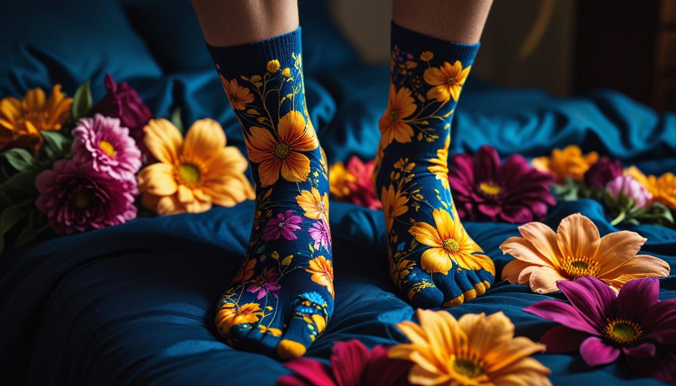 Floral Socks on Bed in Alcohol Ink Style