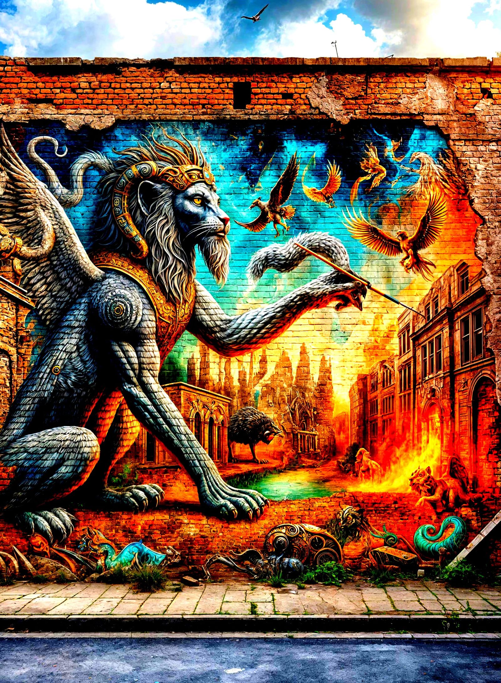Mythological Beast Creates Vibrant Street Art Mural