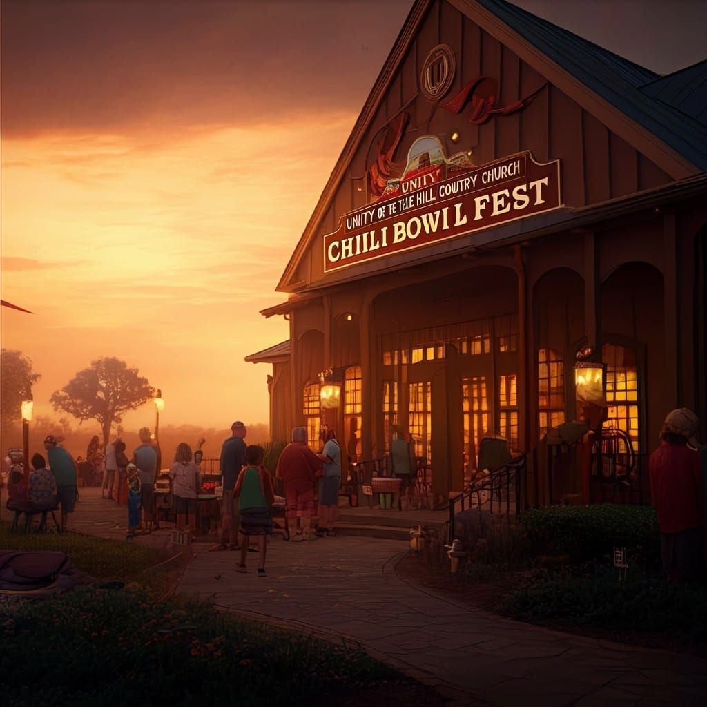 Church Chili Fest: Whimsical Matte Painting at Sunset