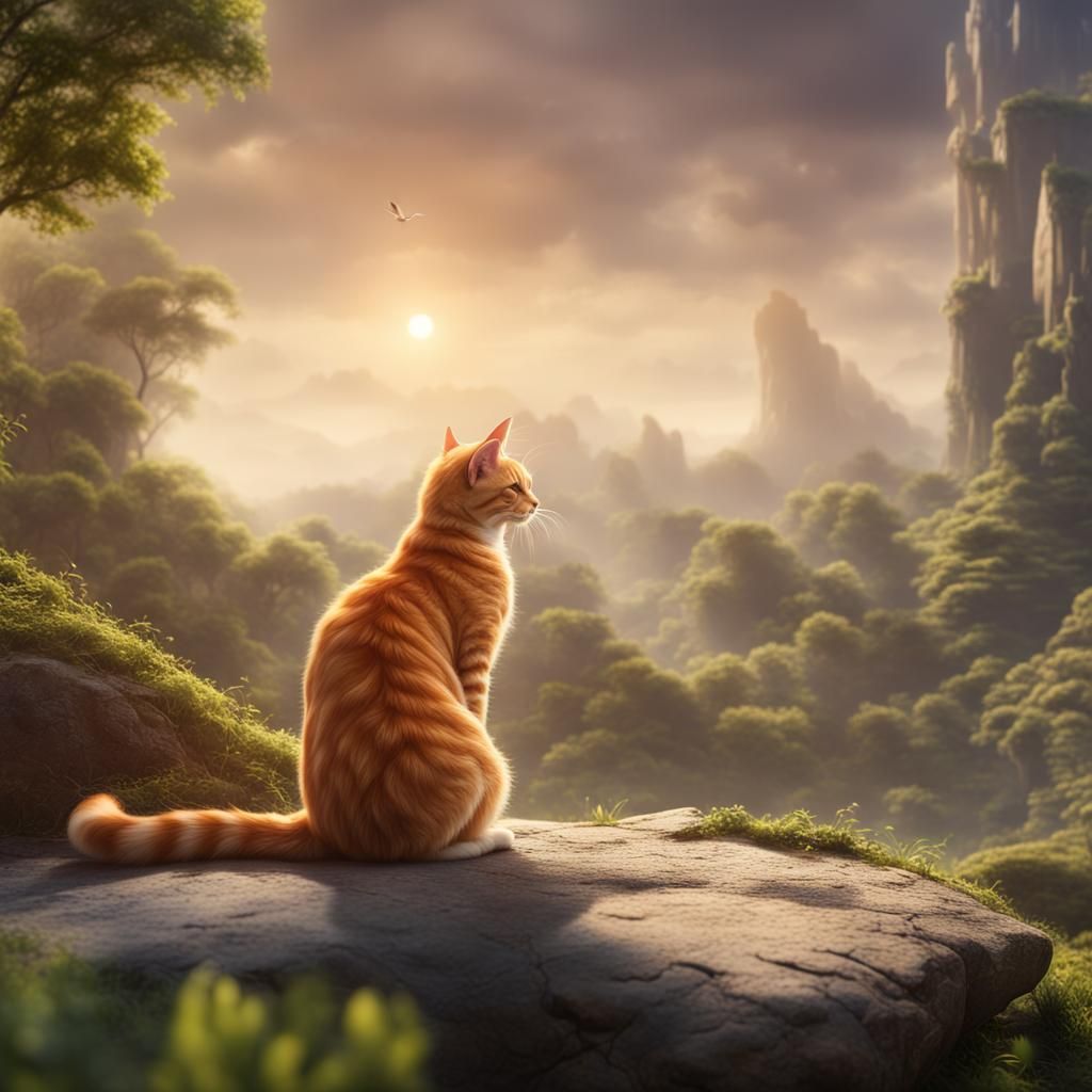 Ginger Tabby Cat Doing Yoga: Fantasy Concept Art